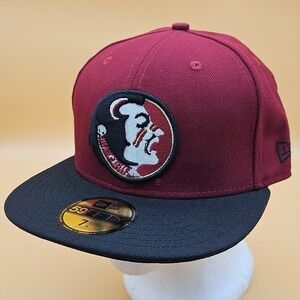 Florida State Seminoles Hat Cap New Era Fitted Size 7 1/4 59Fifty Black Red NCAA